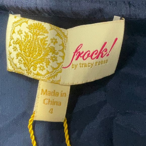 Tracy Reese Frock! Blue & Black 100% Silk Front Zipper Dress Size 4 Small NWT - Picture 3 of 6